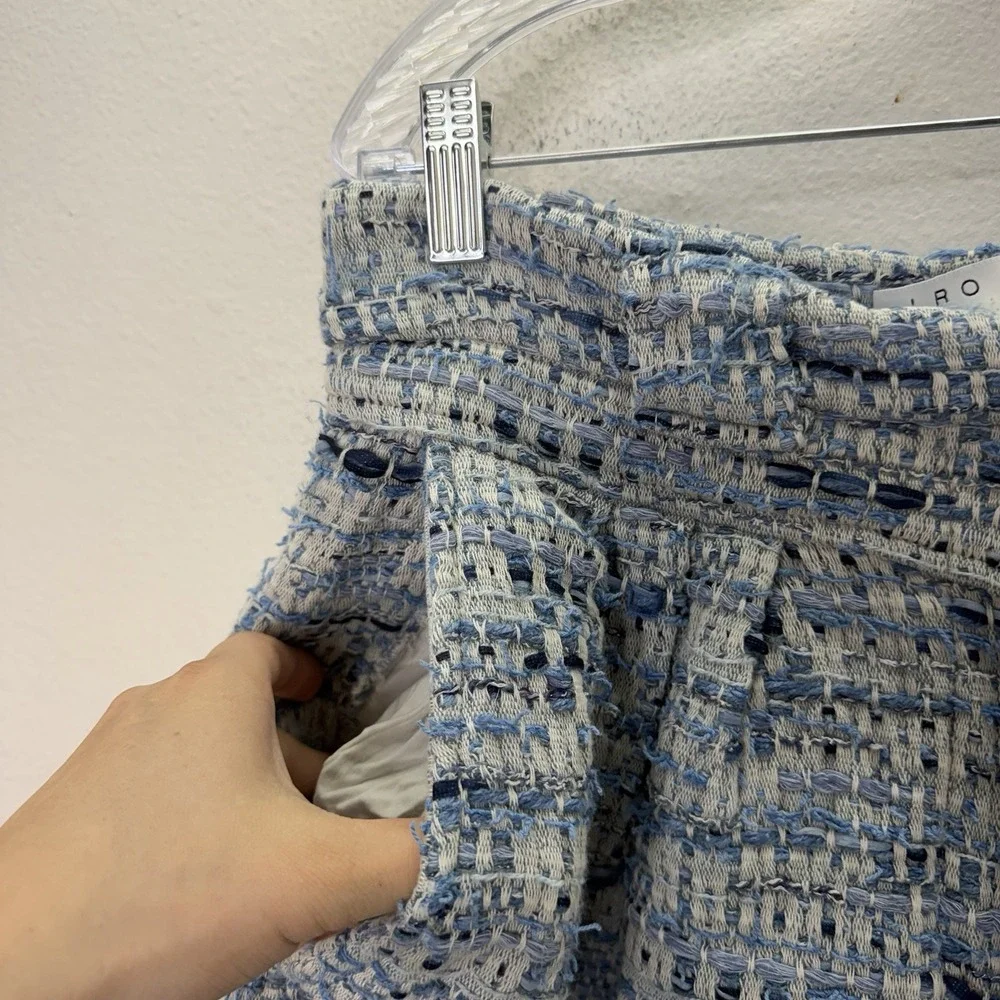 IRO Paris Blue High Rise Tweed Shorts Size 42 US 10 Preppy Knit Summer $417
